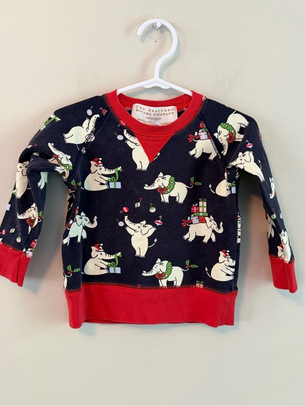 The Beaufort Bonnet Company Navy Elephant Holiday Crewneck